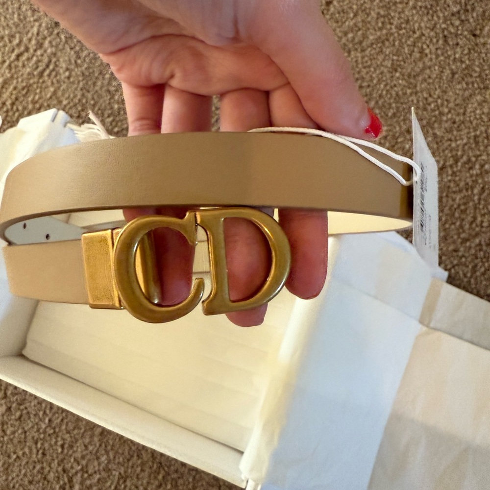 Dior Tan and Gold Belt with Iconic CD Buckle